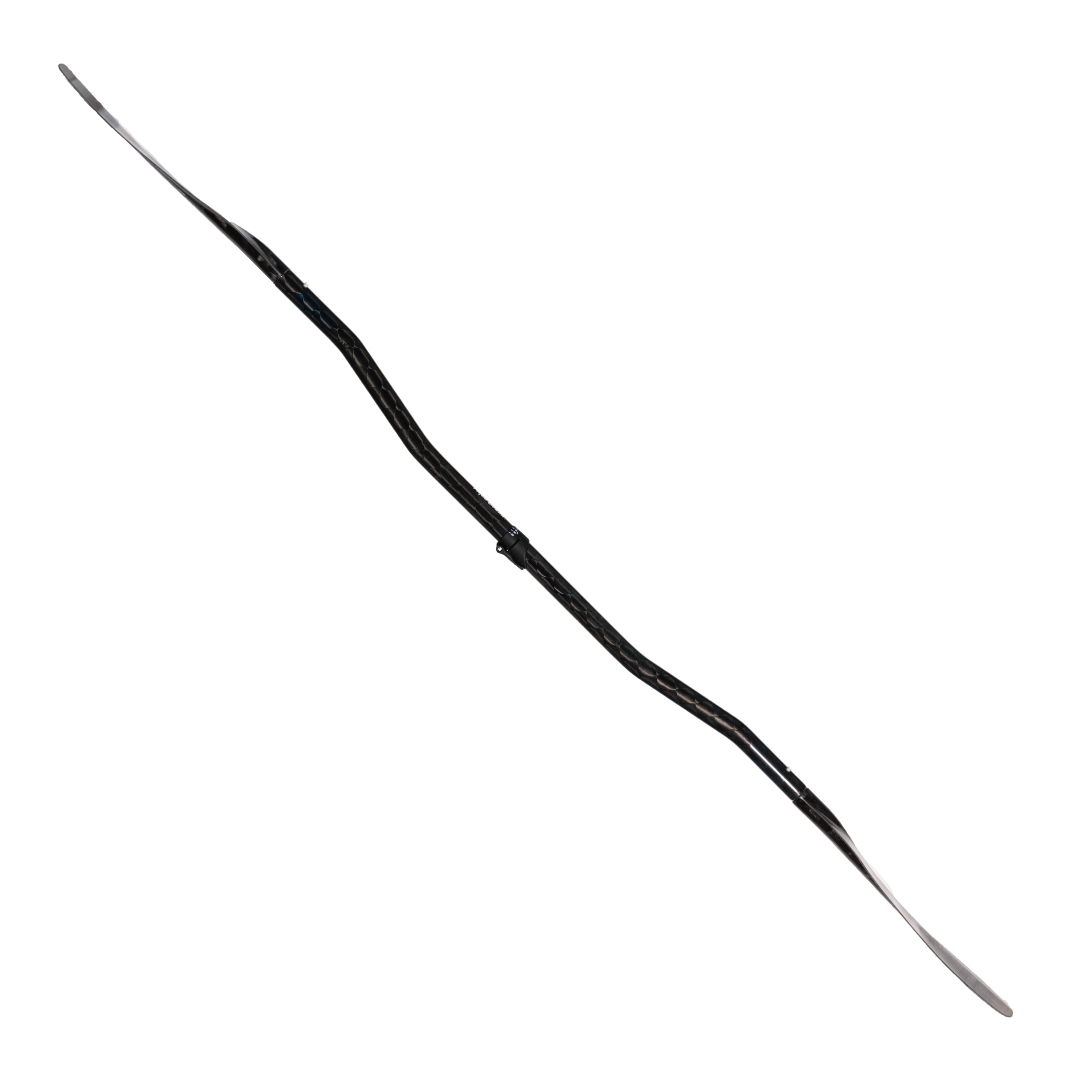 Full Paddle side profile Of The New Whitewater Aqua Bound Aerial Major Carbon Fiber  kayak paddle In A 4-Piece Crank Shaft. Four-piece breakdown with Versa-Lok™ ferrule at center connection and stainless steel snap-buttons at blades