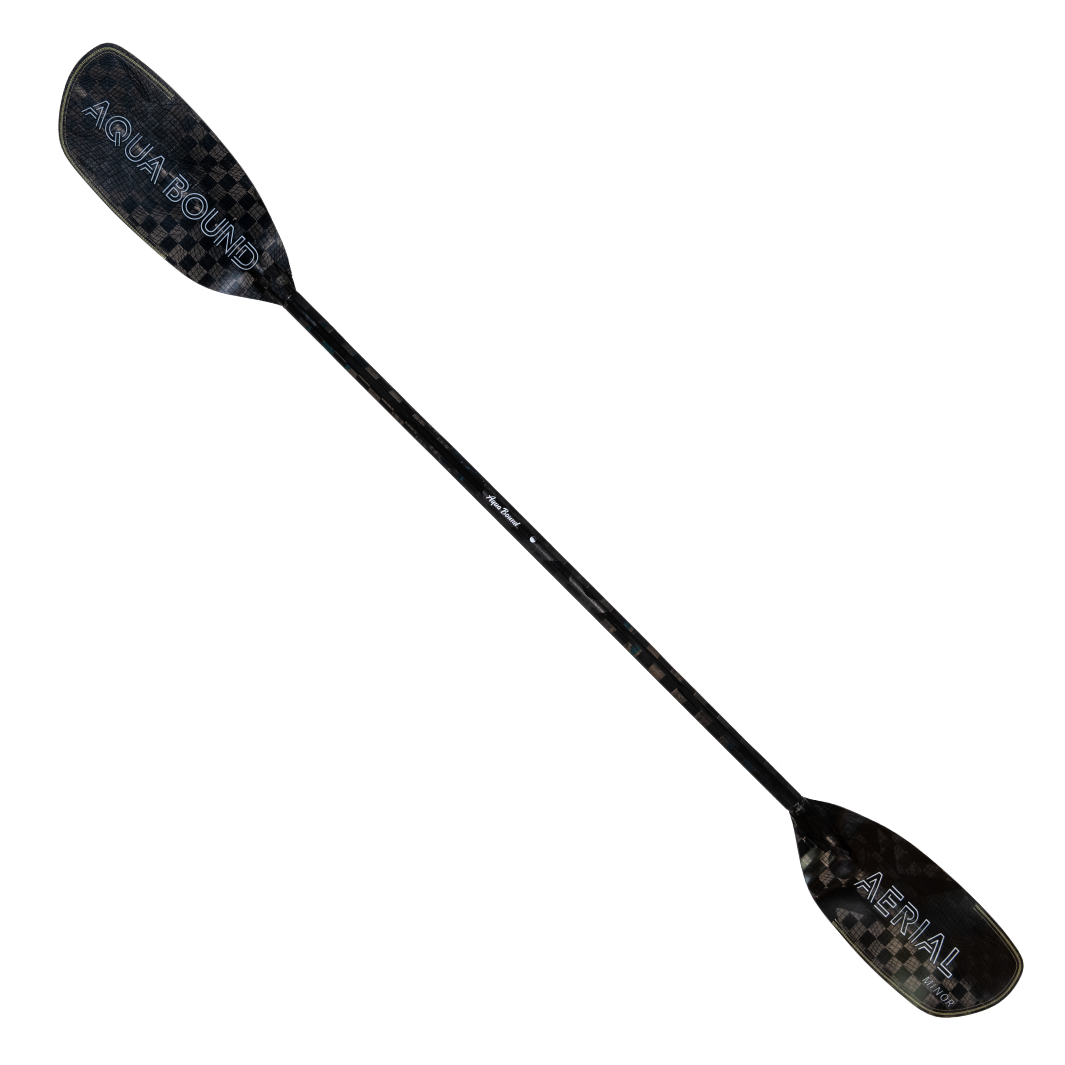 Full Front Profile Of The New Whitewater Aqua Bound Aerial Minor Carbon Fiber kayak paddle  With patent pending Lam-Lok Technology In A 1-Piece straight Shaft 