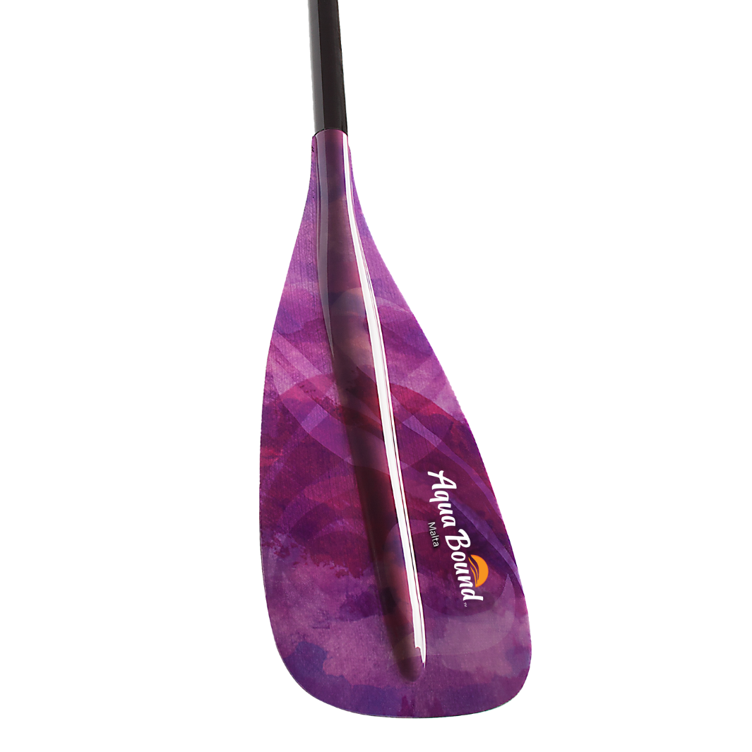 Malta fiberglass 2-piece berry SUP paddle blade angled#color_berry